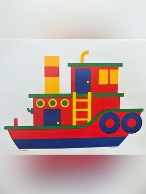 Marimekko Tugboat Silkscreen Print 11x14 1982 Contempo collaboration Boat
